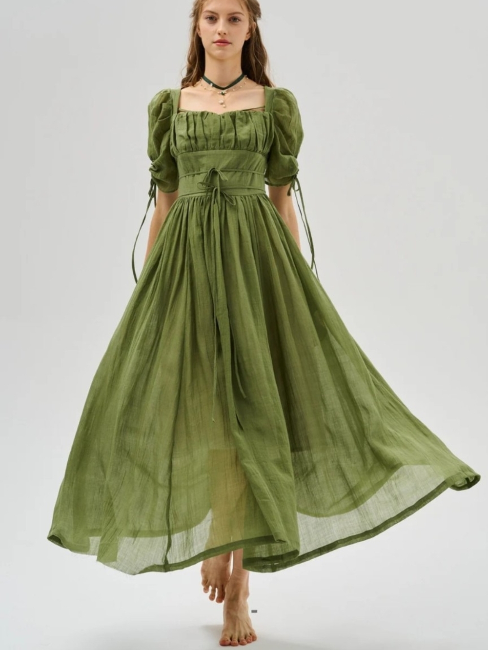 Linennaive Monette 27 Corset Dress - Dew Green - Small NWT